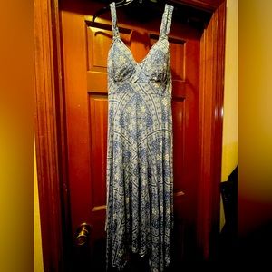 American Rag Blue and White Floral Print Asymmetrical Hem Dress